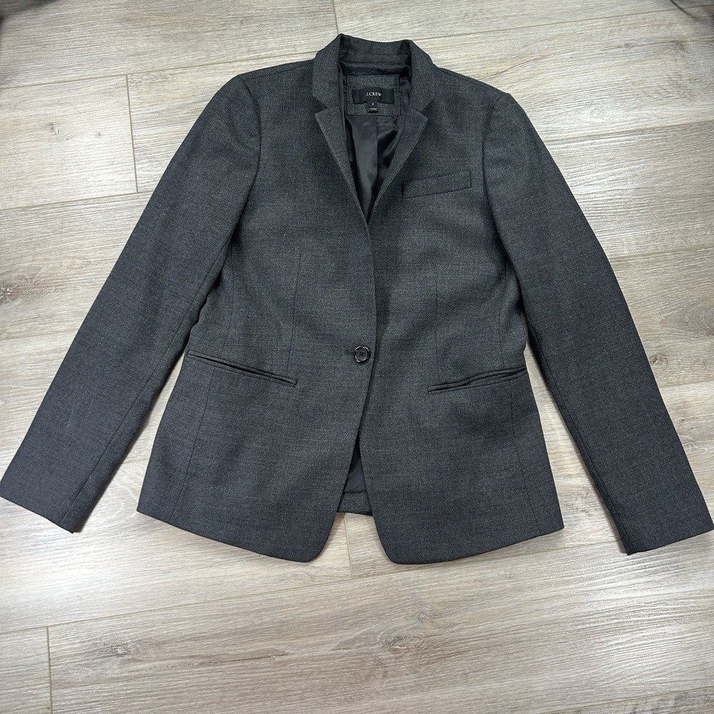 J Crew Blazer Womens 6 Gray Wool Blend One Button Suit Jacket Workwear